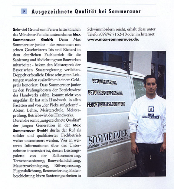Meisterpreis der bayrischen Staatsregierung für Max Sommerauer