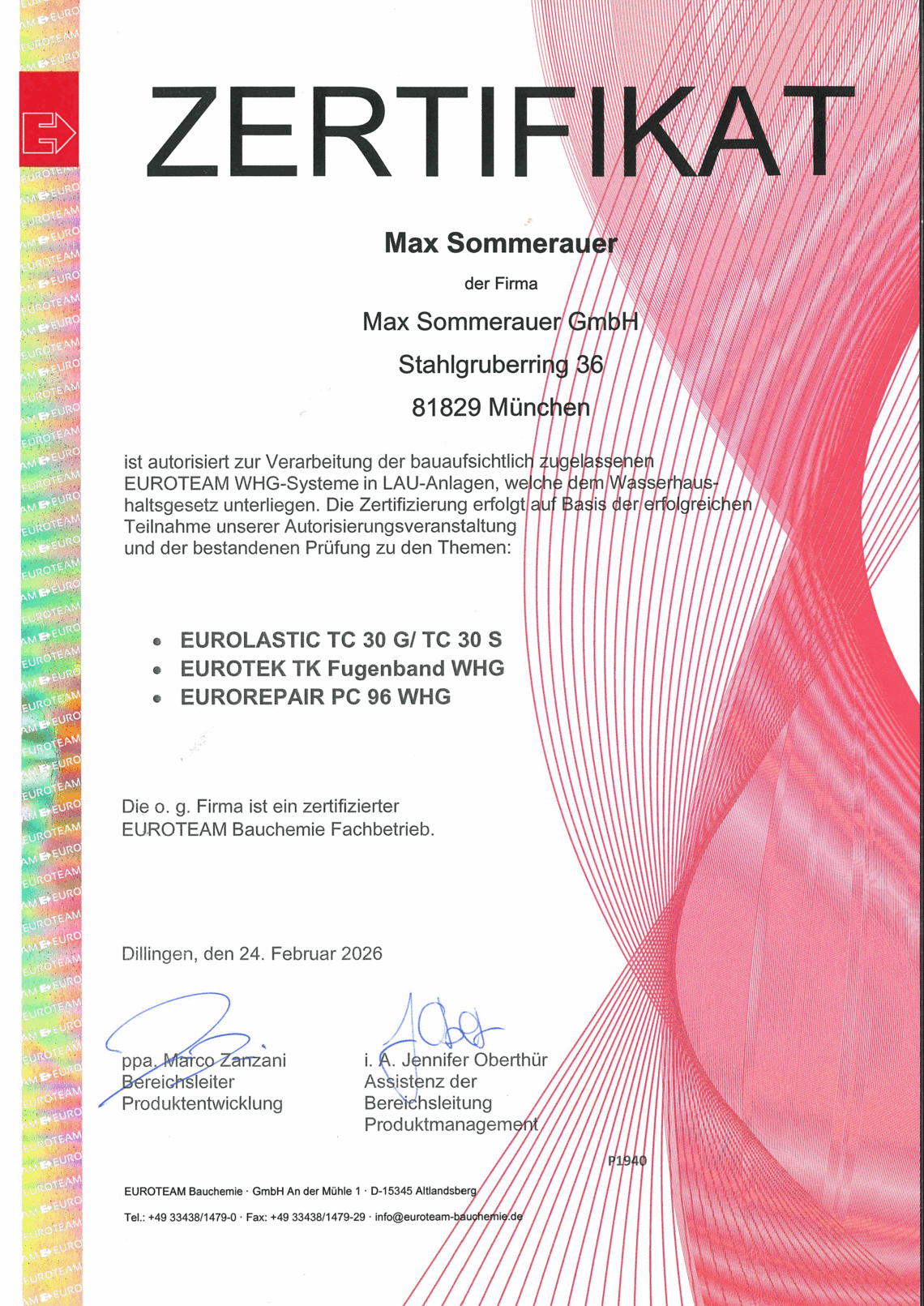 Die Max Sommerauer GmbH ist zertifizierter EUROTEAM Fachbetriebe