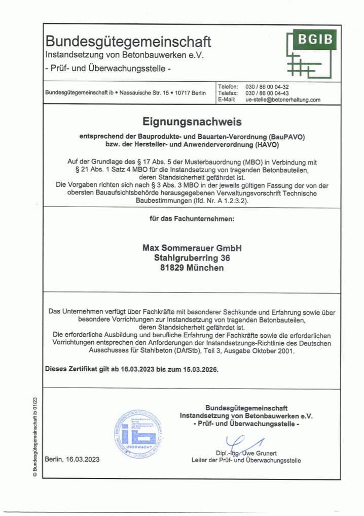 Bundesguetegemeinschaft Beton Zertifikat 2023-2026